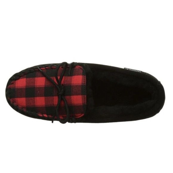 New BEARPAW Men Moc II Black Multi Red Plaid Slip On Slipper Shearling Lined 9 - Picture 3 of 10